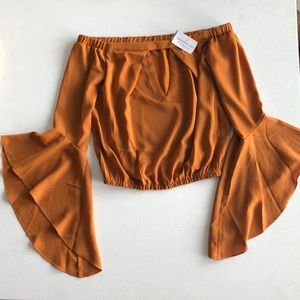 BRAND NEW | Mustard off the shoulder crop top